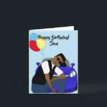 Happy Birthday Son African American Card Kaart<br><div class="desc">Deze coole Birthday-kaart voor een zoon,  heeft een jonge Afrikaans-Amerikaanse man die zich voor een blauwe sportwagen vormt. Stuur een kaart naar je geliefde die relateerbaar is en geeft je boodschap door zoals je van plan was.</div>