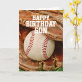 Happy Birthday Son Baseball and Old Mitt Kaart (Gele Bloem)