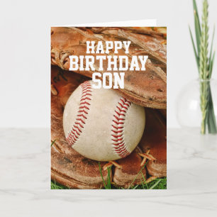 Happy Birthday Son Baseball and Old Mitt Kaart