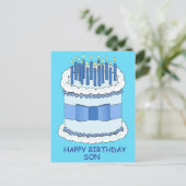 Happy Birthday Son Cartoon taart en kaarsen Briefkaart (Staand voorkant)