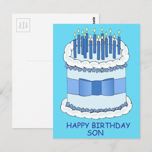 Happy Birthday Son Cartoon taart en kaarsen Briefkaart (Voorkant / Achterkant)