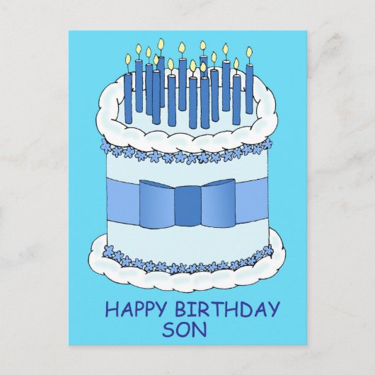 Happy Birthday Son Cartoon taart en kaarsen Briefkaart (Voorkant)
