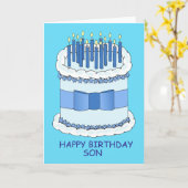 Happy Birthday Son Cartoon taart en kaarsen Kaart (Gele Bloem)