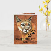 Happy Birthday Son Cougar, Puma, Mountain Lion Ani Kaart (Gele Bloem)