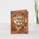 Happy Birthday Son Cougar, Puma, Mountain Lion Ani Kaart<br><div class="desc">Als je iemand kent die van cougars,  dieren,  wilde dieren of Natuur houdt,  dan zou dat een geweldige verjaardagskaart zijn. Volledig aanpasbaar</div>