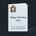 Happy Birthday Son Funny Text Phone Feestdagen Kaart<br><div class="desc">Dit ontwerp kan worden gepersonaliseerd door op de aanpassingsknop te klikken en de naam, initialen of woorden te wijzigen. U kunt de tekstkleur en de stijl ook veranderen of de tekst voor een slechts ontwerp van het afbeelding schrappen. Neem contact met me op colorflowcreations@gmail.com als je dit ontwerp op een...</div>