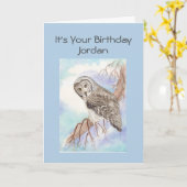 Happy Birthday Son, Great Grey Owl, Bird Card Kaart (Gele Bloem)