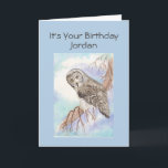 Happy Birthday Son, Great Grey Owl, Bird Card Kaart<br><div class="desc">Happy Birthday Son,  pas dit aan met zijn naam Great Grey Owl,  Bird</div>