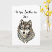 Happy Birthday Son Humor Wolf, Wolves Kaart (Gele Bloem)