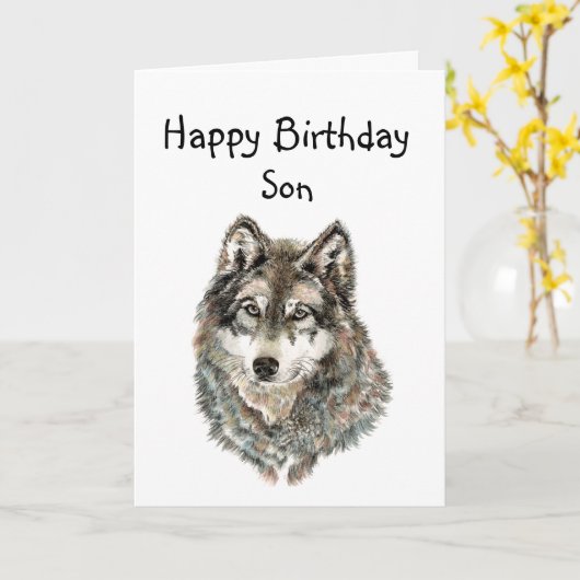 Happy Birthday Son Humor Wolf, Wolves Kaart (Gele Bloem)