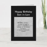 Happy Birthday Son-in-law definitie Relax Humor Kaart<br><div class="desc">Happy Birthday Son-in-law definitie van Relax Humor Greeting</div>