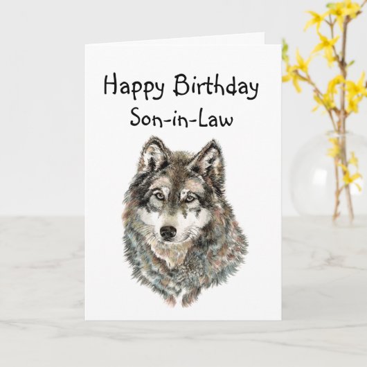 Happy Birthday Son-in-Law Humor Wolf, Wolves Kaart (Gele Bloem)