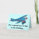Happy Birthday Son-in-law vliegtuig Kaart<br><div class="desc">Dit ontwerp is voorzien van een biplane. Voor overeenkomende objecten typt u "penguincorporinstore" in de zoekbalk Zazzle.</div>