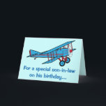 Happy Birthday Son-in-law vliegtuig Kaart<br><div class="desc">Dit ontwerp is voorzien van een biplane. Voor overeenkomende objecten typt u "penguincorporinstore" in de zoekbalk Zazzle.</div>