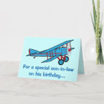 Happy Birthday Son-in-law vliegtuig Kaart<br><div class="desc">Dit ontwerp is voorzien van een biplane. Voor overeenkomende objecten typt u "penguincorporinstore" in de zoekbalk Zazzle.</div>