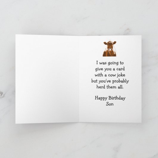 Happy Birthday Son Koe Joke Humor Kaart (Binnen)