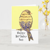 Happy Birthday Son Musician Fun Music Note Bird Kaart (Gele Bloem)