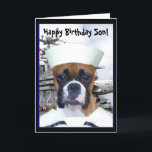 Happy Birthday Son Navy bokser wenskaart Kaart<br><div class="desc">Gelukkige verjaardag zoon marine bokser zeeman wenskaart</div>