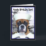 Happy Birthday Son Navy bokser wenskaart Kaart<br><div class="desc">Gelukkige verjaardag zoon marine bokser zeeman wenskaart</div>