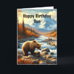 Happy Birthday Son Waterverf Beer beroemd gemaakt  Kaart<br><div class="desc">Dit is de perfecte verjaardagskaart voor mannen. De kaart heeft een binnenbegroeting,  die u kunt veranderen in jouw tekst. Deze kaart is gemaakt van een AI-gegenereerd waterverf-afbeelding van een Grizzly-Beer aan de stroomrand in Denali National Park.</div>