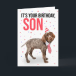 Happy Birthday Son Young Puppy in Pet en Stropdas  Feestdagen Kaart<br><div class="desc">Deze Duitse Short Hair Pointer-puppy gekleed in een stropdas en een pet van een feestje is een schattige manier om je zoon te laten weten dat hij altijd een jonge pup in je ogen zal zijn als je hem een Happy Birthday toewenst.</div>