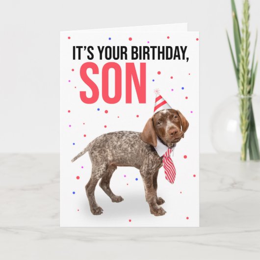 Happy Birthday Son Young Puppy in Pet en Stropdas  Feestdagen Kaart (Voorkant)