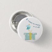 Happy Birthday Song (Simple Little Bird 2) Blauwgr Ronde Button 3,2 Cm (Voorkant /achterkant)