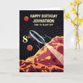 Happy Birthday Space Rocket Kinder Kind Personalis Kaart (Gele Bloem)
