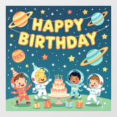 Happy birthday space theme raamsticker (Vel)