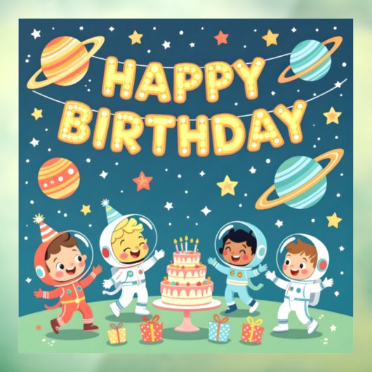 Happy birthday space theme raamsticker (Vel 3)