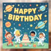Happy birthday space theme raamsticker (Vel 2)