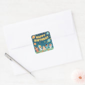 Happy birthday space theme vierkante sticker (Envelop)