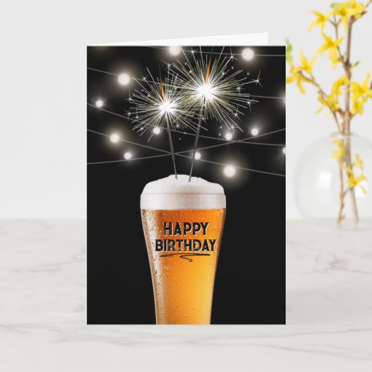 Happy Birthday Sparkler in Beer Glass Kaart (Gele Bloem)