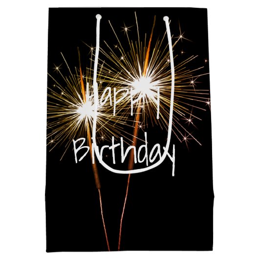 Happy Birthday Sparklers With American Flag Medium Cadeauzakje (Achterkant)