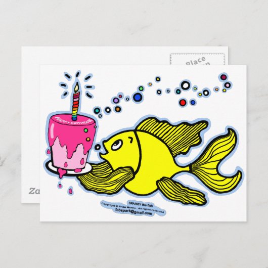 Happy Birthday, Sparky met taart en kaars Briefkaart (Voorkant / Achterkant)