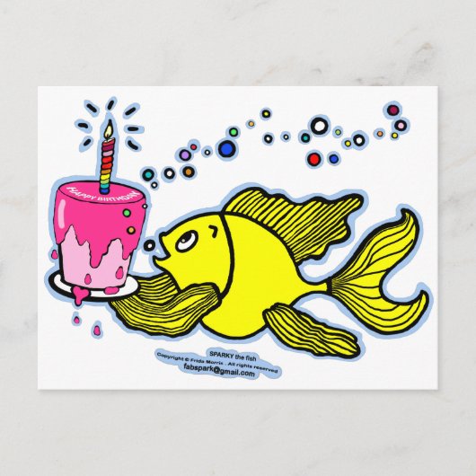 Happy Birthday, Sparky met taart en kaars Briefkaart (Voorkant)