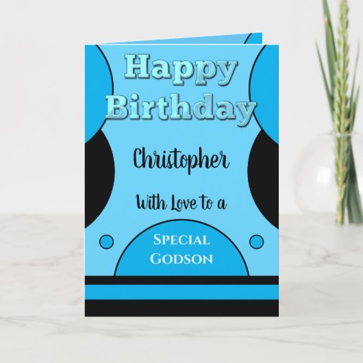 Happy Birthday special Godson blauw en zwart Kaart (Voorkant)