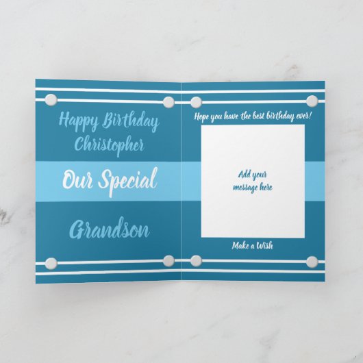 Happy Birthday Special Grandson Blue foto Kaart (Binnen)