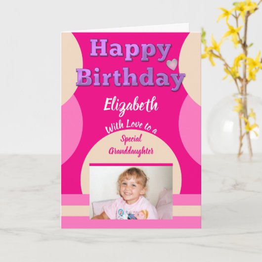 Happy Birthday speciale kleindochter roze foto Kaart (Gele Bloem)