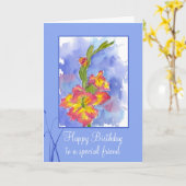 Happy Birthday Speciale Vriend Gladiolus Bloem Kaart (Gele Bloem)