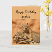 Happy Birthday Specific Person Fun Squirrel Humor Kaart (Gele Bloem)
