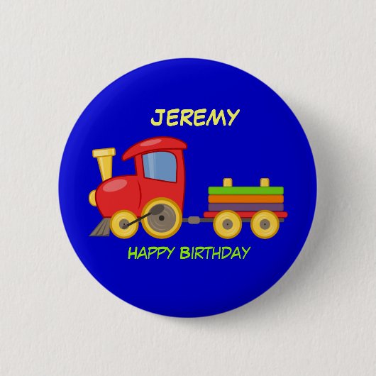 Happy Birthday, Speelgoed Train, sjabloon Ronde Button 5,7 Cm (Voorkant)