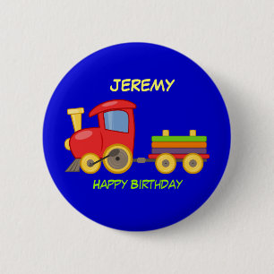 Happy Birthday, Speelgoed Train, sjabloon Ronde Button 5,7 Cm
