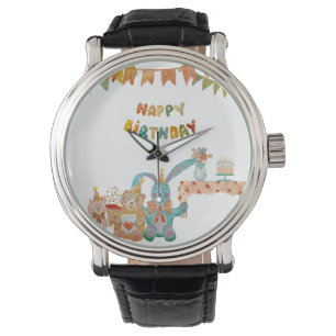 Happy Birthday-speelgoedbloem schattig kleurrijk e Horloge