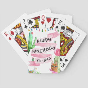 Happy Birthday-speelkaarten, Llama met banner Pokerkaarten