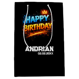Happy Birthday Spetterend Ontwerp (Aangepast) Medium Cadeauzakje