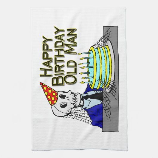 Happy Birthday Spider Web Old Man Theedoek (Verticaal)