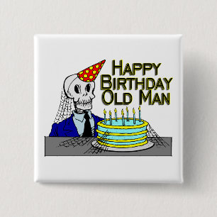 Happy Birthday Spider Web Old Man Vierkante Button 5,1 Cm