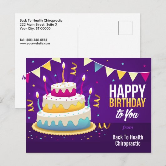 Happy Birthday Spine Candles Paars Briefkaart (Voorkant / Achterkant)