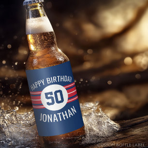 Happy Birthday Sports Jersey Stripes Name and Age Bier Etiket
